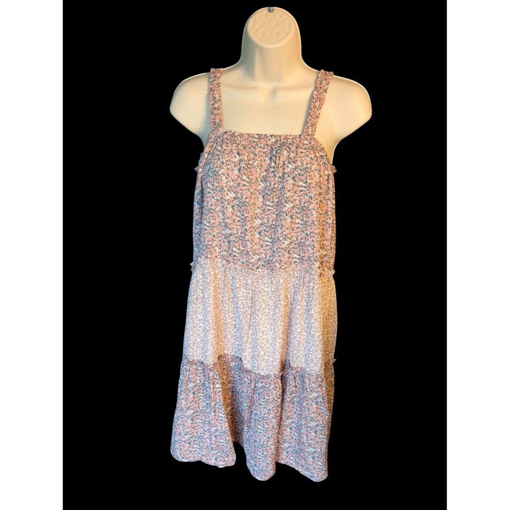 Dani & Davi Mixed Floral Tierd Smocked Sun Dress Pink Blue Babydoll Size L NWT